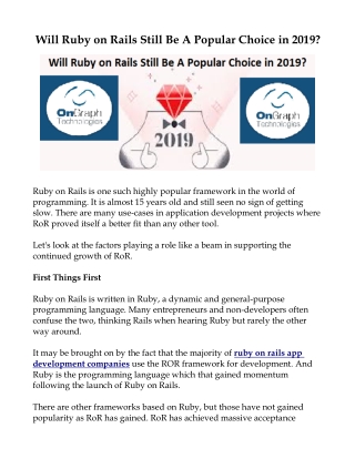 Will Ruby on Rails Still Be A Popular Choice in 2019?