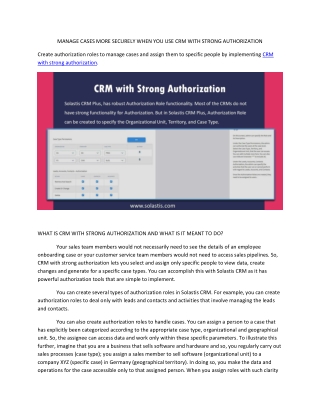 CRM with Strong Authorization - Solastis