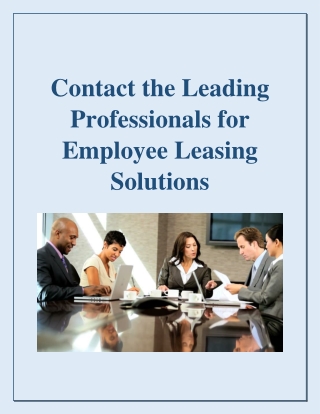 Contact the Leading Professionals for Employee Leasing Solutions