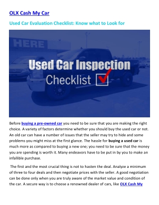 Used Car Evaluation Checklist - Know What to Look for