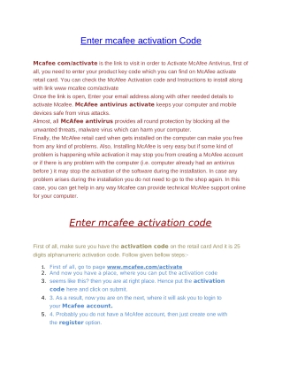 Enter mcafee Activation code