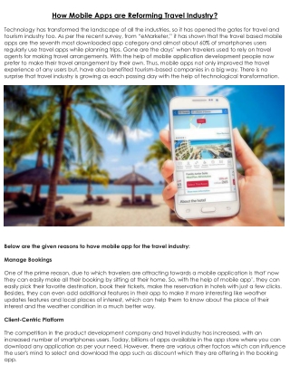 How Mobile Apps are Reforming Travel Industry?