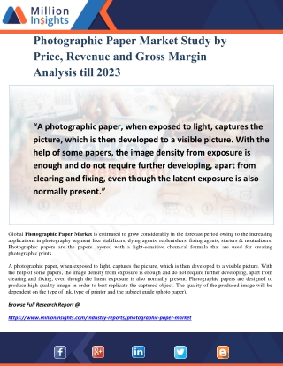 Photographic Paper Market Study by Price, Revenue and Gross Margin Analysis till 2023