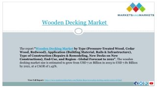 Wooden Decking Market worth 7.81 Billion USD by 2021