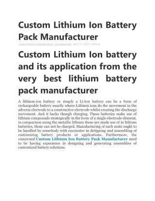 Custom Lithium Ion Battery Pack Manufacturer