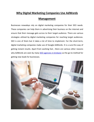 Why Digital Marketing Companies Use AdWords Management