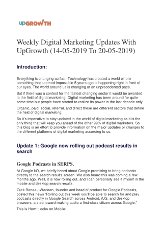 Weekly Digital Marketing Updates With UpGrowth (14-05-2019 To 20-05-2019)