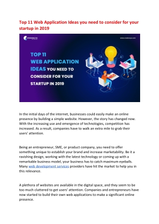 Top 11 Web Application Ideas you need to consider for your startup in 2019