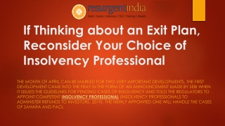 If Thinking about an Exit Plan, Reconsider Your Choice of Insolvency Professional