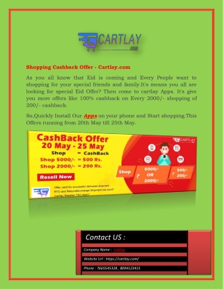 Shopping Cashback Offer - Cartlay.com