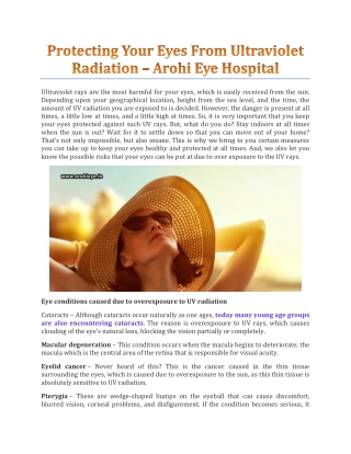 Protecting Your Eyes From Ultraviolet Radiation – Arohi Eye Hospital