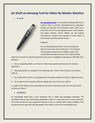 Air Shaft an Amazing Tool for Slitter Re-Winder Machine