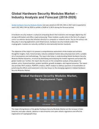 Global Hardware Security Modules Market – Industry Analysis and Forecast