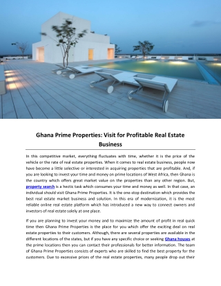 Ghana Prime Properties: Visit for Profitable Real Estate Business