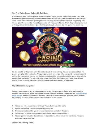 Play Free Casino Games Online with Best Bonus