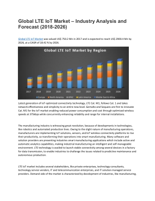 Global LTE IoT Market – Industry Analysis and Forecast (2018-2026)