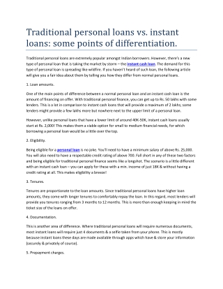 Traditional personal loans vs. instant loans some points of differentiation