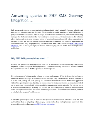 PHP SMS Gateway Integration Key to send Bulk SMS