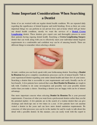 Some Important Considerations When Searching a Dentist