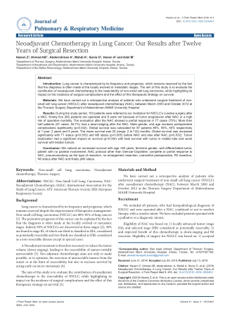 Neoadjuvant Chemotherapy in Lung Cancer: Our Results after Twelve Years of Surgical Resection