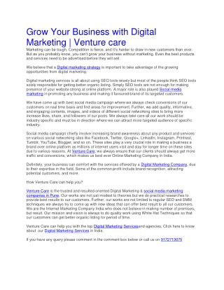 Grow Your Business with Digital Marketing | Venture care