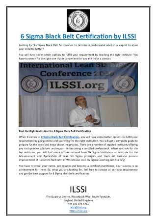 6 Sigma Black Belt Certification by ILSSI