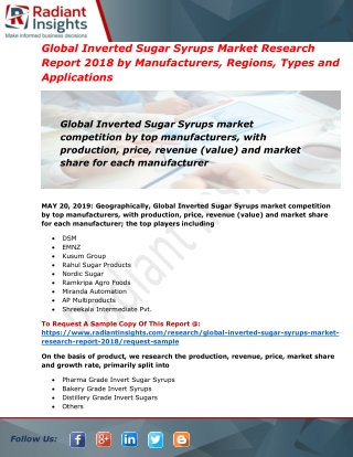 Inverted Sugar Syrups Market Overview by Trend, Challenges, Drivers and Applications Forecast to 2024