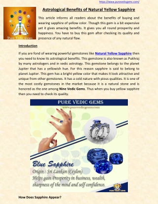 Astrological Benefits of Natural Yellow Sapphire