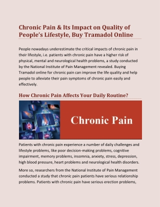 Chronic Pain & Its Impact on Quality of People’s Lifestyle, Buy Tramadol Online