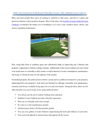 Make Your Frontward & Backward Vibrantly Greener with Artificial Lawn Canberra