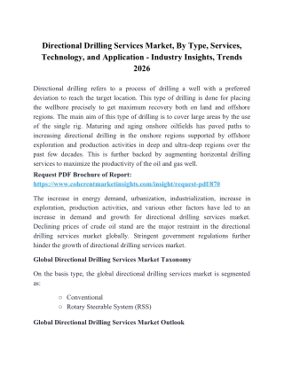 Directional Drilling Services Market, By Type, Services, Technology, and Application - Industry Insights, Trends 2026