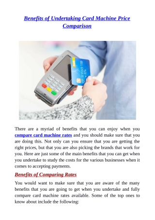 Benefits of Undertaking Card Machine Price Comparison