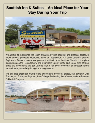 Scottish Inn & Suites – An Ideal Place for Your Stay During Your Trip