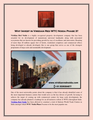 Why Invest in Viridian Red WTC Noida Phase 3 ?