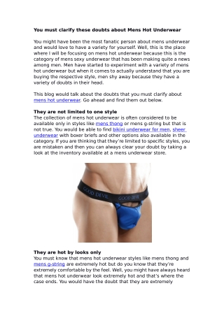 You must clarify these doubts about mens hot underwear