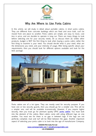 Why Are Where to Use Porta Cabins