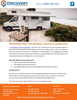 Motorhome Hire From Brisbane- Discovery Campervans