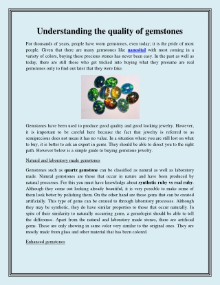 Understanding the quality of gemstones