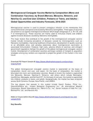Meningococcal conjugate vaccine market- Global Opportunities and Industry Forecasts, 2018-2025