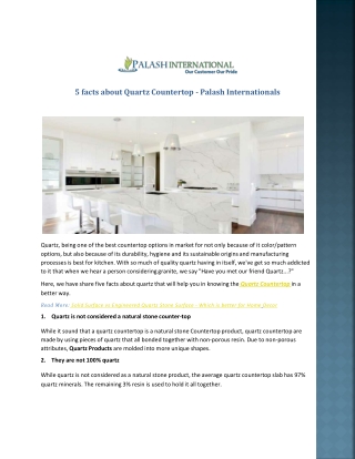 5 facts about Quartz Countertop - Palash Internationals