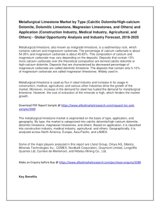 Metallurgical limestone market - Global Opportunity Analysis and Industry Forecast, 2018-2025