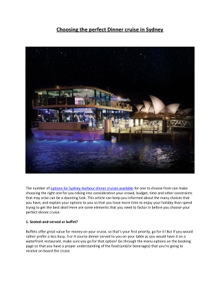 Choosing the perfect Dinner cruise in Sydney