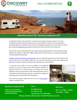Motorhome Hire in NZ - Discovery Campervans NZ
