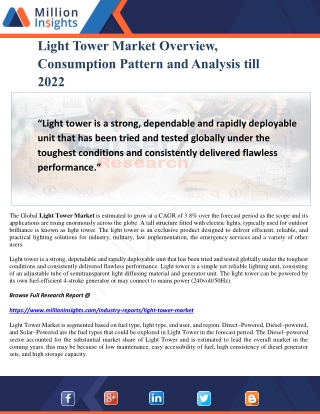 Light Tower Market Overview, Consumption Pattern and Analysis till 2022