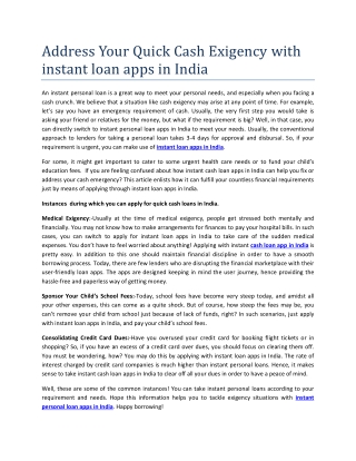 Address Your Quick Cash Exigency with instant loan apps in India