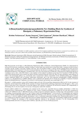 2-[Benzyl(methyl)amino]propanedinitrile-New Building Block for Synthesis of Riociguat, a Pulmonary Hypertension Drug