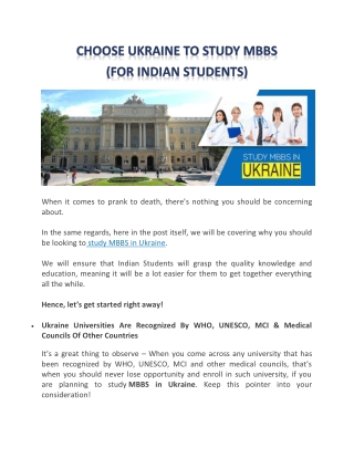 Choose Ukraine to Study MBBS (For Indian Students)