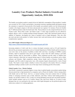 Laundry Care Products Market Industry Growth and Opportunity Analysis, 2018-2026