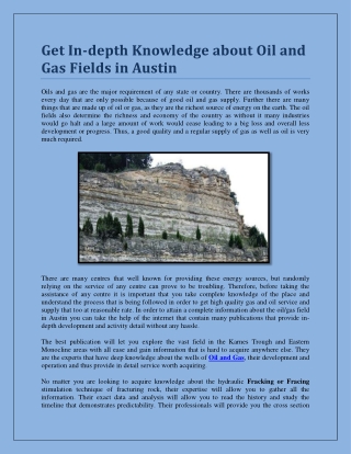 Get In-depth Knowledge about Oil and Gas Fields in Austin