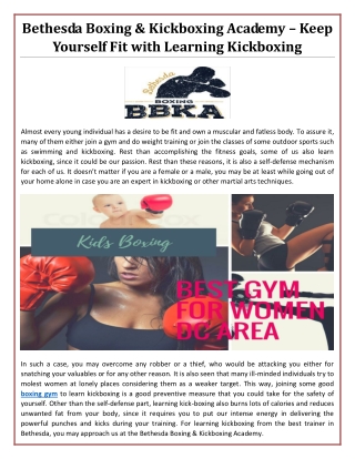 Bethesda Boxing & Kickboxing Academy – Keep Yourself Fit with Learning Kickboxing